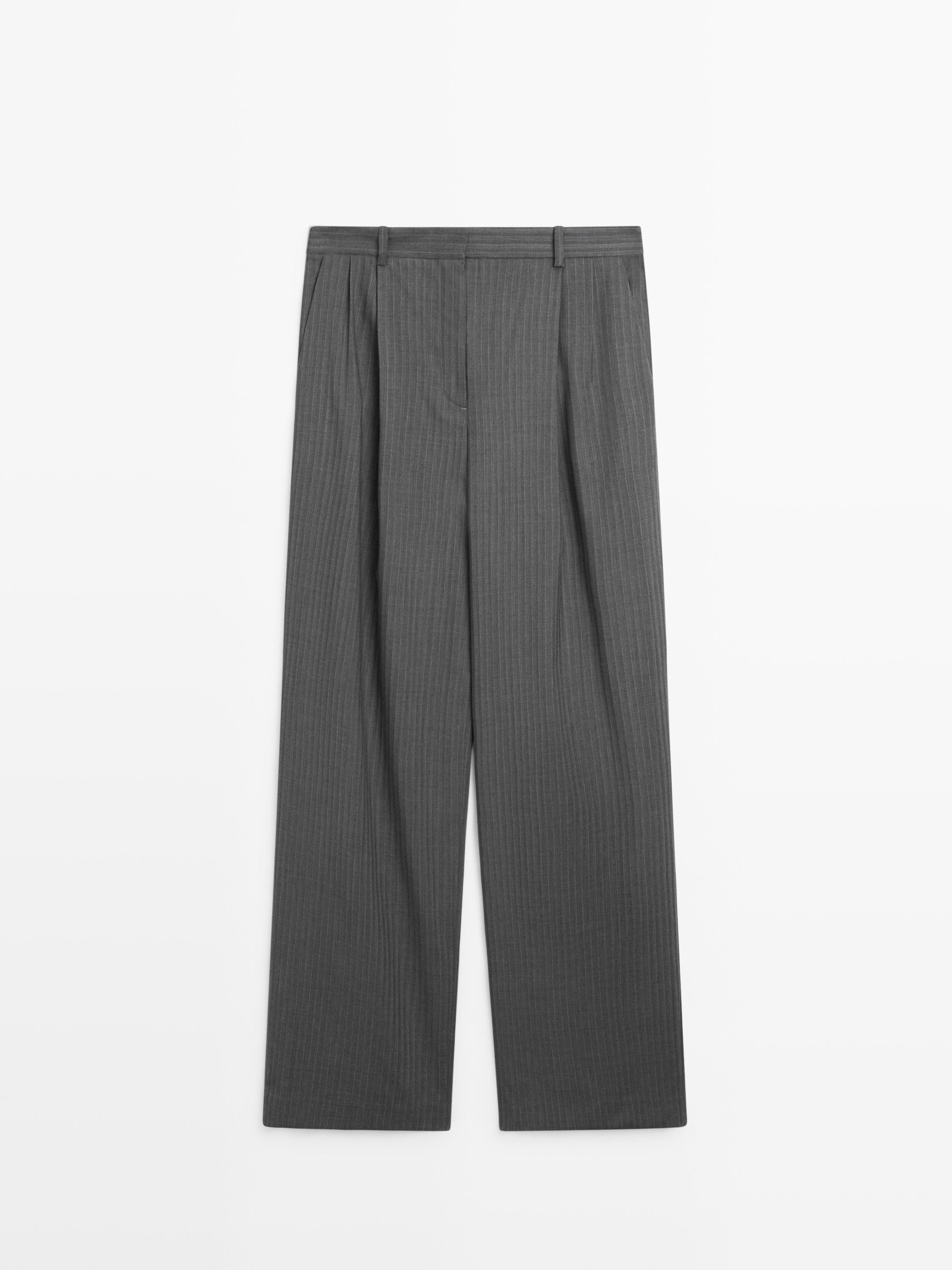 Pinstripe cool wool blend suit trousers